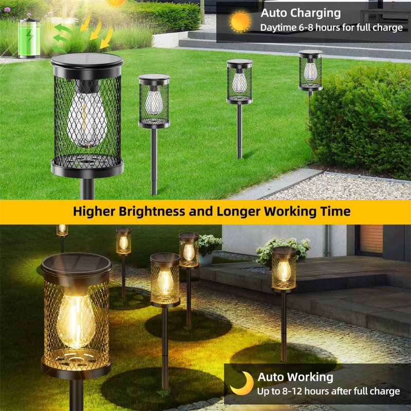 Black Mesh Metal Solar LED Pathway Lights, 4-Pack