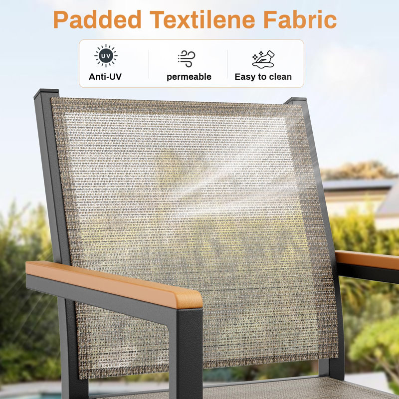 Aluminum Textilene Stackable Chair With Wood Plastic Armrests, 565585cm, 4 Pack, Linen Brown, Model Cl03002-1, Grey, Brown