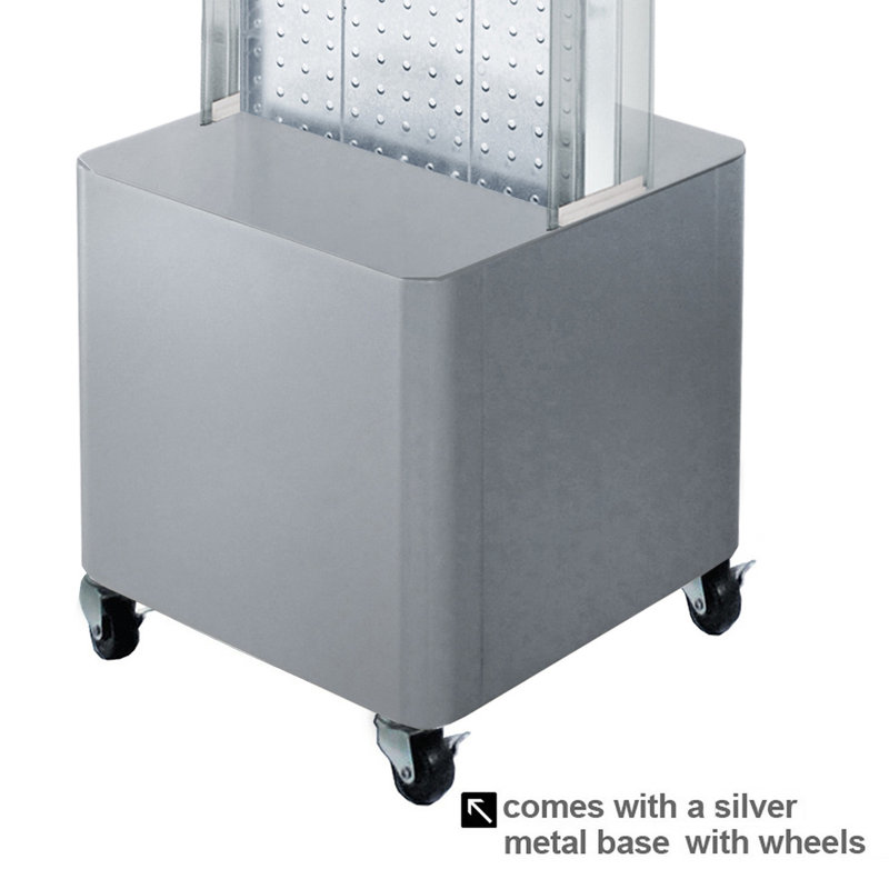 Red Plastic Two-Sided Pegboard Floor Display with Silver Base