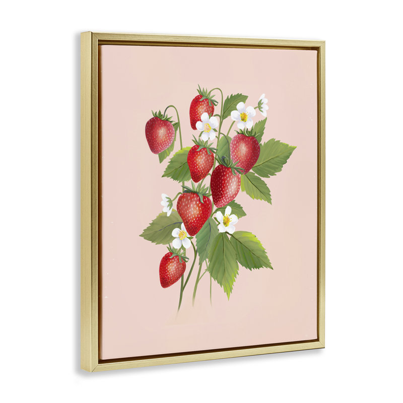 Cadre flottant Cottage Garden Strawberries, design par Diane Neukirch, 31 x 25, Cadre flottant métallique doré