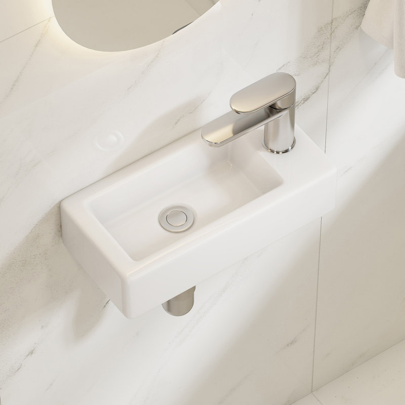 Lavabo de salle de bain mural rectangulaire en céramique blanche 14 "x 7" pour petite salle de bain Turner