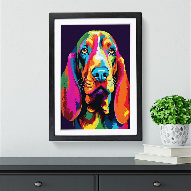 Basset Hound Pop - Single Picture Frame Print on Wood, 34cm H x 25cm W x 2cm D, Black