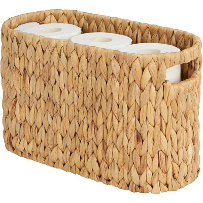 Water Hyacinth Toilet Paper Storage Basket with Handles, Woven Holder for 6 Rolls, Rustic Bathroom Organizer & Home Décor