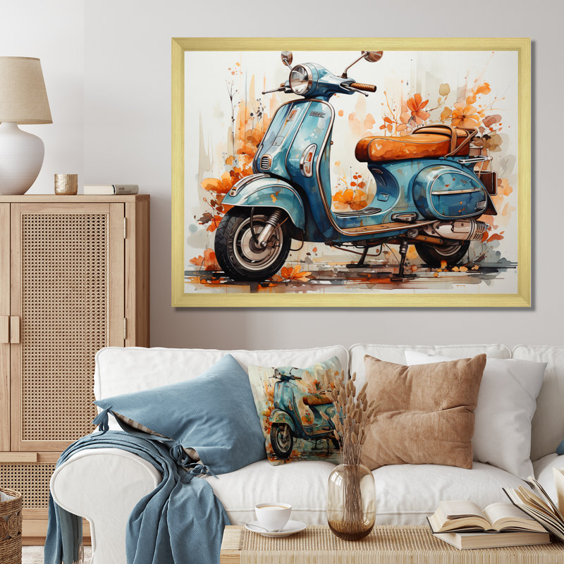 Blue Family Fun Scooter - Imprimé, Cadre doré à une seule photo, H 12 po x l 20 po x P 1 po