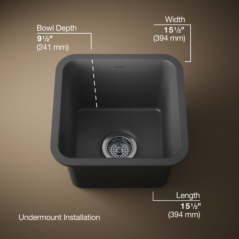 Cairn 15 L x 15 W Neoroc Undermount Bar Sink, Matte Graphite