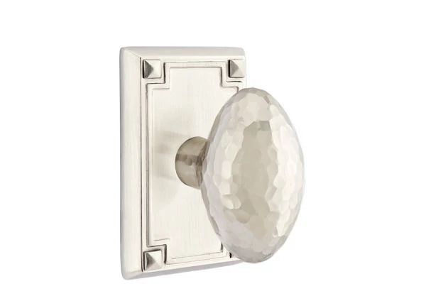 Emtek Privacy Interior Mortise Set w/ Rectangular Rosette & Hammered Egg Knob (LH), Satin Nickel