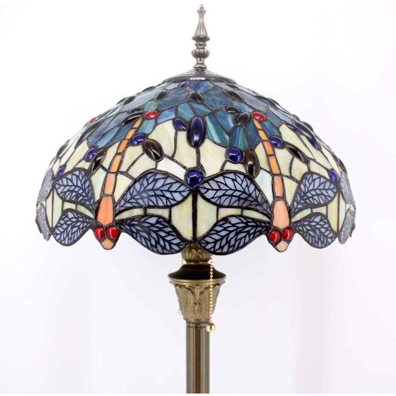 Dietrich Floor Lamp LED Antique Standing Reading Light 64" Tall Blue Stained Glass Dragonfly Shade
