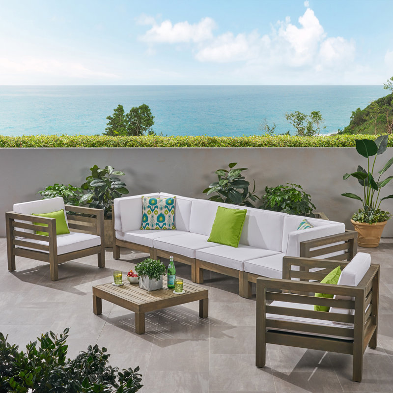 Maher 7 Piece Sofa Seating Group with Cushions, Gray Frame / White Cushion