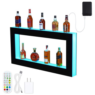 LED Lighted Liquor Bottle Display, Wall Mounted Acrylic Liquor Shelf With Remote & App Control by Wrought Studio