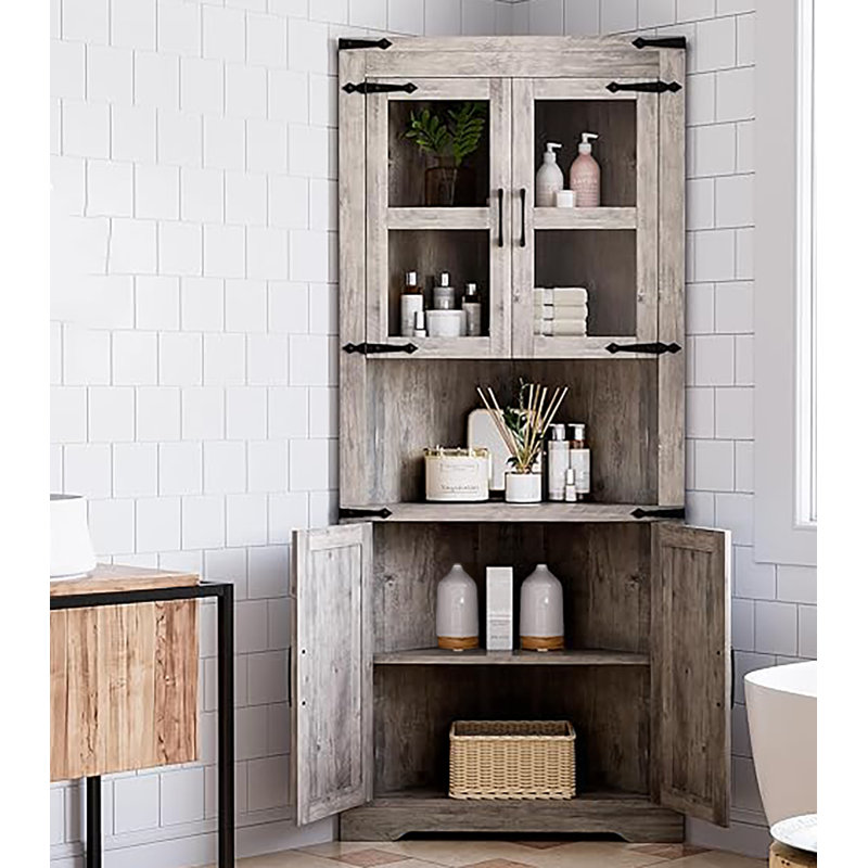 Grande armoire de rangement d'angle avec porte de grange et tablettes réglables, Gris