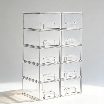 10-Pack Clear Stackable Storage Drawers, Acrylic Organizer Bins For Makeup, Bathroom, Vanity, Kitchen Cabinet, Pantry, And Home Organization