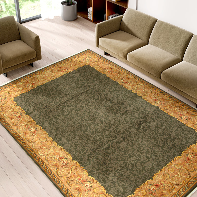 Tapis vert et crème noué à la main de haute qualité