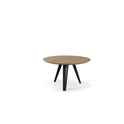 Leedey Oak Round Solid Wood Top Metal Base Dining Table