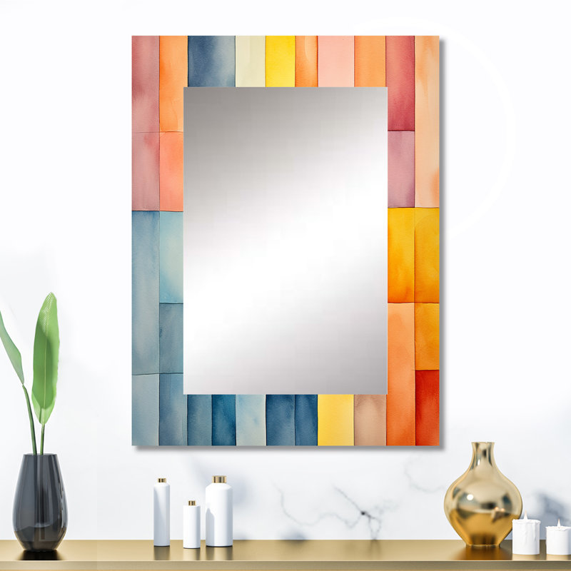 Midcentury pastel color cubes II - Multi-Color Modern Wall Mirror, 32" x 24"