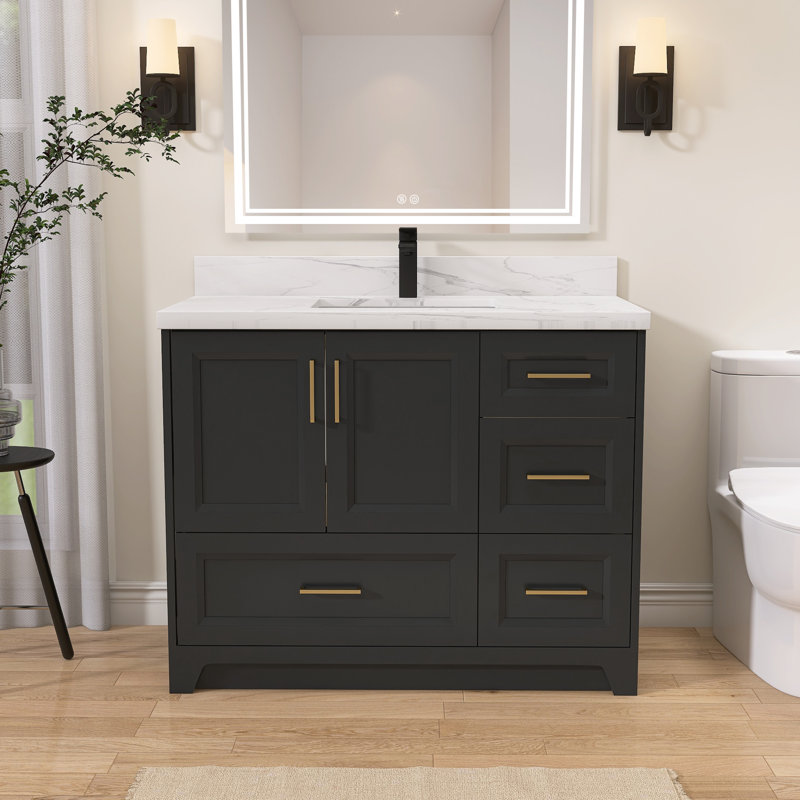 Base de meuble-lavabo simple en bois massif 42 po, Gris