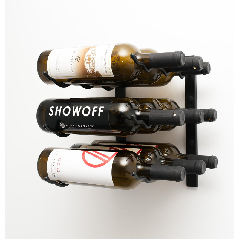 9 Bottle Wall Mounted Wine Bottle Rack in Black