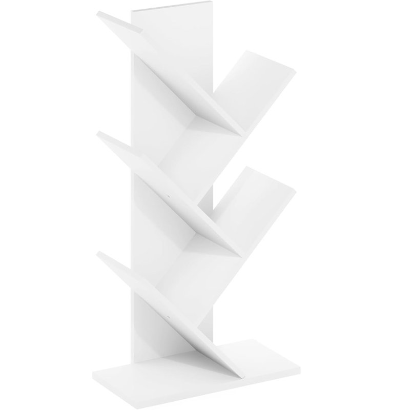 Tree Bookshelf Floor Standing Tree Bookcase, White, White, (5 Shelves) 30.32"H x 15.75"W x 8.39"D