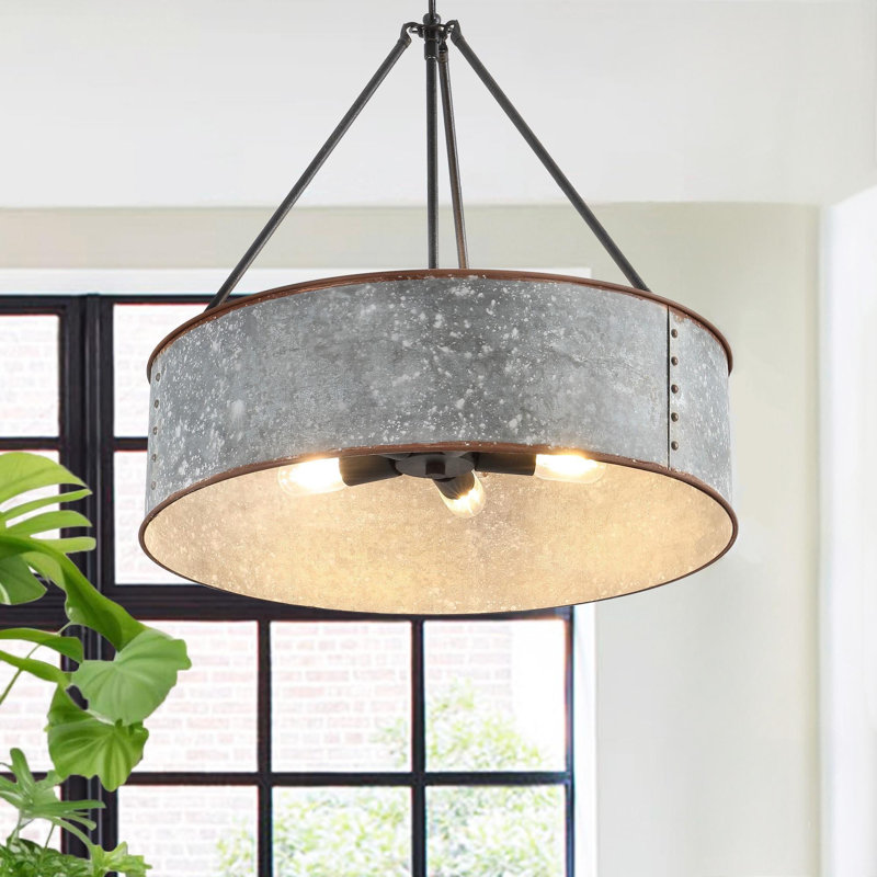 Lustre tambour 5 lumières en métal brossé à la main, Noir mat