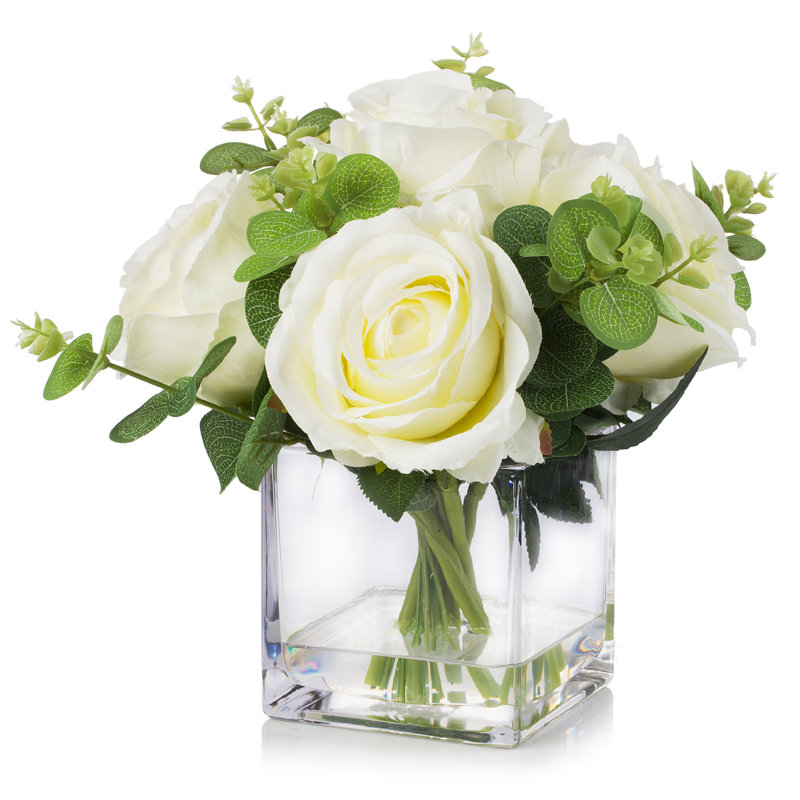 Faux Silk Rose Arrangement in Vase