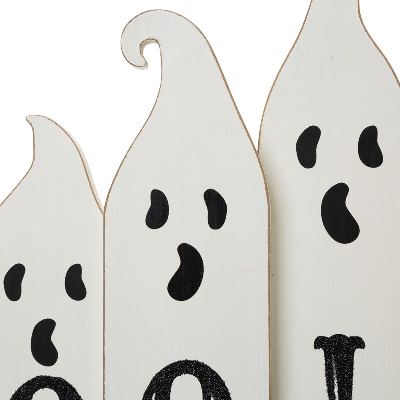 12" White Wooden Ghost Halloween Table Decor