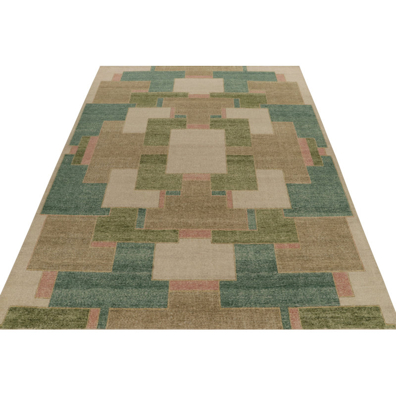 Distressed Homage Hand Knotted Wool Geometric Area Rug, Rectangle 5' x 7'