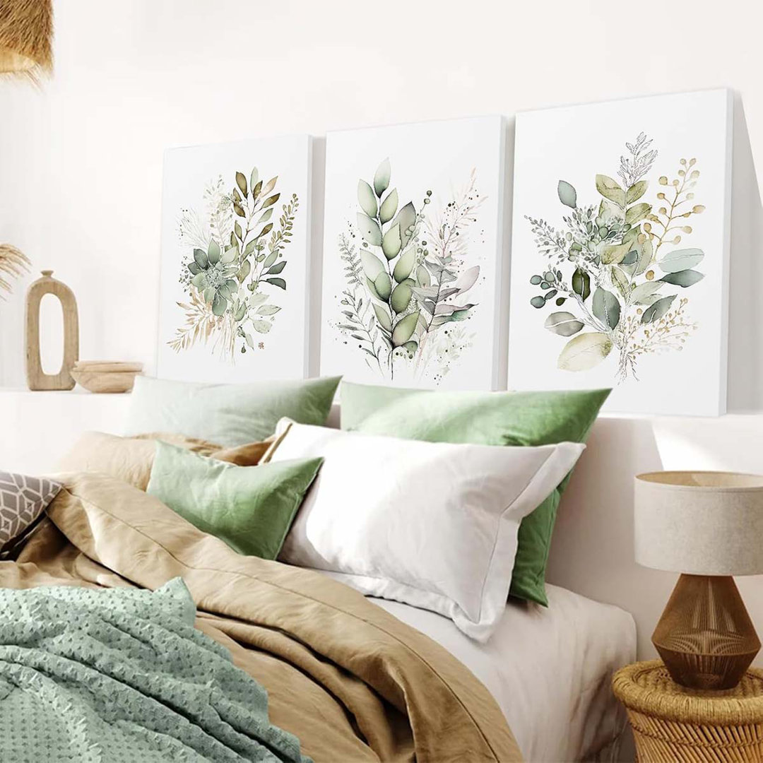40*30,Wall Art Set Of 3 For Rustic Botanical Prints, Botanical Wall Art,Sage Green Painting Eucalyptus Leaf Art Pictures.