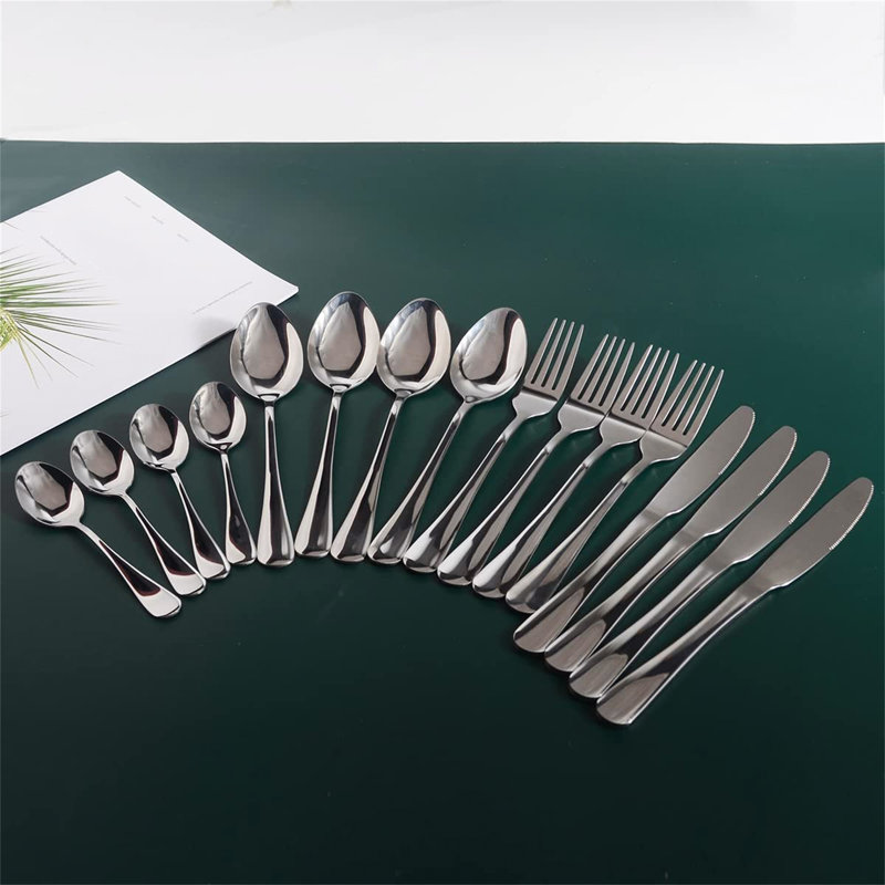 Latitude Run Aaven 16 Piece Stainless Steel Cutlery Set , Service for 4, Satin Black