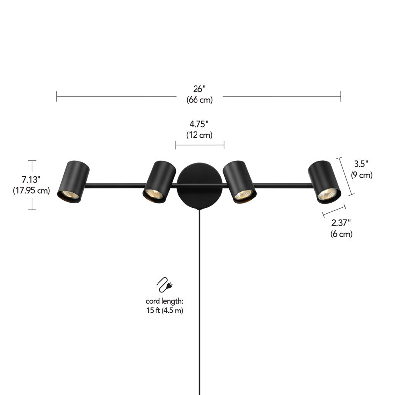 26 Inch 4-Light Matte Black Plug-In Track Lighting with Pivoting Track Heads