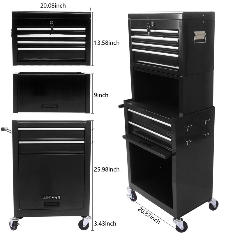 13'' W Job Site Storage with Wheels, Black