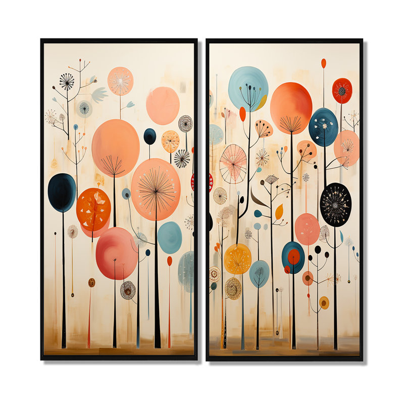 Papier peint coloré Mid Mid Century Whimsical - impressions multicolores modernes sur toile, 40" H x 40" W, Black
