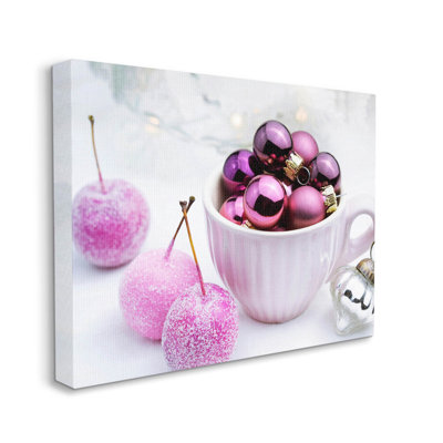 «Glimmering Pink Christmas Ornaments», art mural sur toile par Lil 'Rue