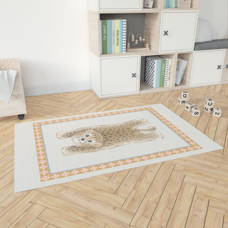 Lil Lying Leopard Kids Play Mat, Ivory, Rectangle 2' x 3'
