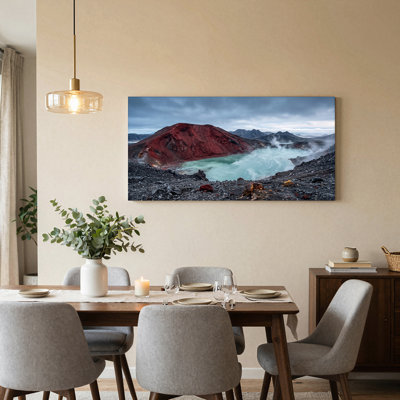 «Red Volcanic Mountain and Steamy Turquoise Lake», art mural sur toile 47 x 24 x 1,5 po