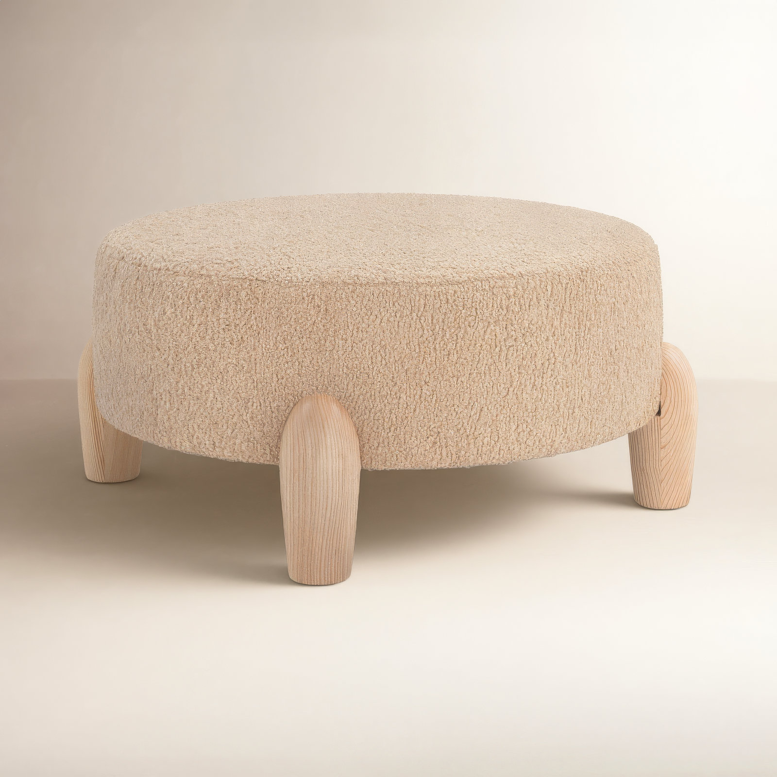 Geddes Upholstered Ottoman, Light Brown Sherpa, Brown