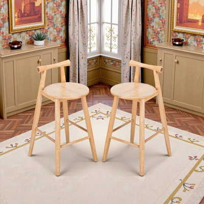 Paquet de 2 tabourets de bar en bois d'hévéa avec dossier à barres transversales pour les repas à l'intérieur et les comptoirs