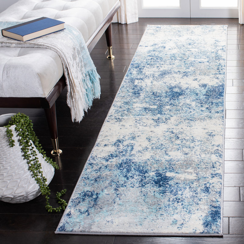 N'Keal Performance Abstract Rug, Runner 2' x 22', Navy/Ivory