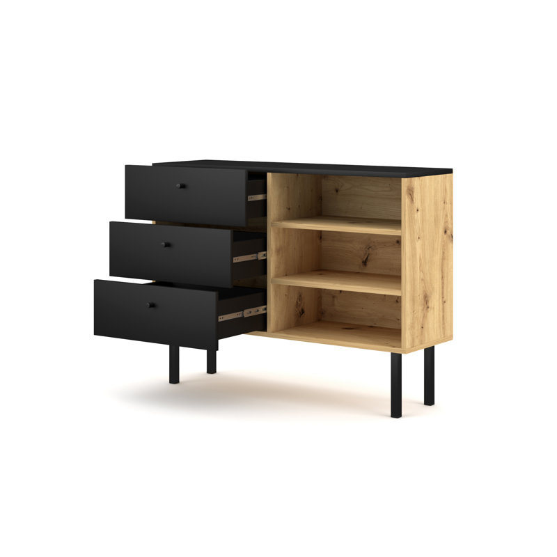 Erical 100cm W Chest of Drawers, Black/Natural