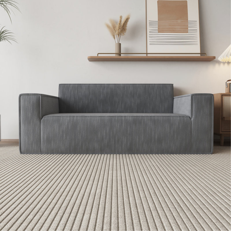 Canapé 3 places en mousse viscoélastique grise, assise profonde, velours côtelé, siège confortable, tissu respirant
