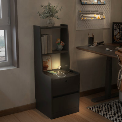 Black Bedside Table With Storage & : Charging Included Stylish Bedroom Nightstand In Black, Ports Adjustable Night Cabinet