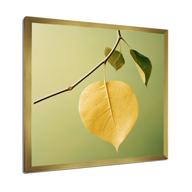 Lumière zen jaune clair sur toile, Cadre doré simple, H 30 po x l 30 po x P 1 po