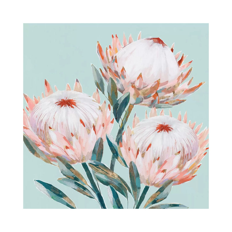 King Protea II Mint Version by Isabelle Z - Painting on Canvas, 30.48 cm H x 30.48 cm W, Wrapped Canvas