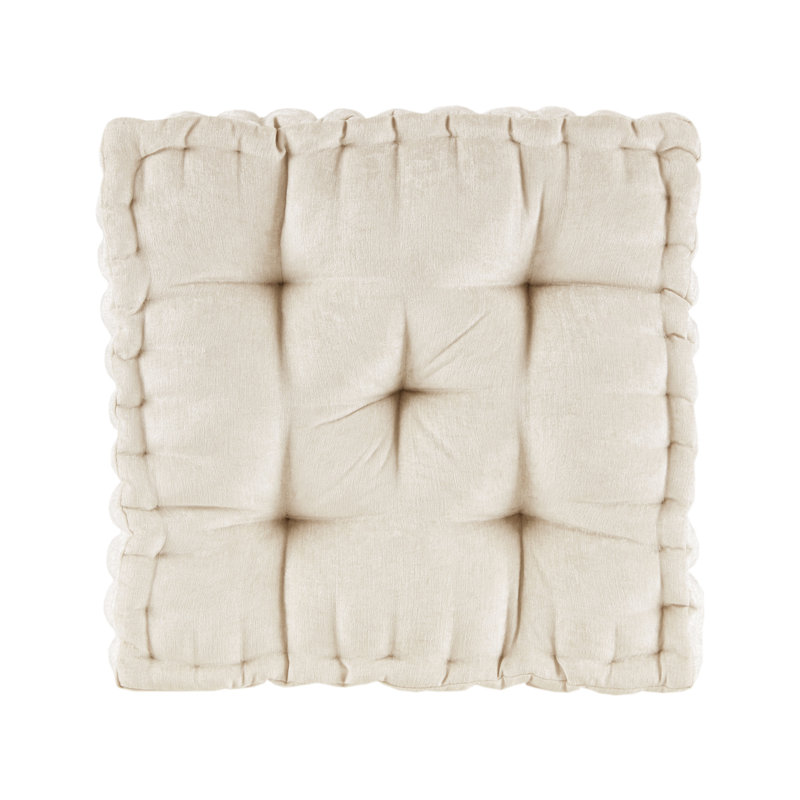 Ivory Chenille Tufted Square Floor Cushion
