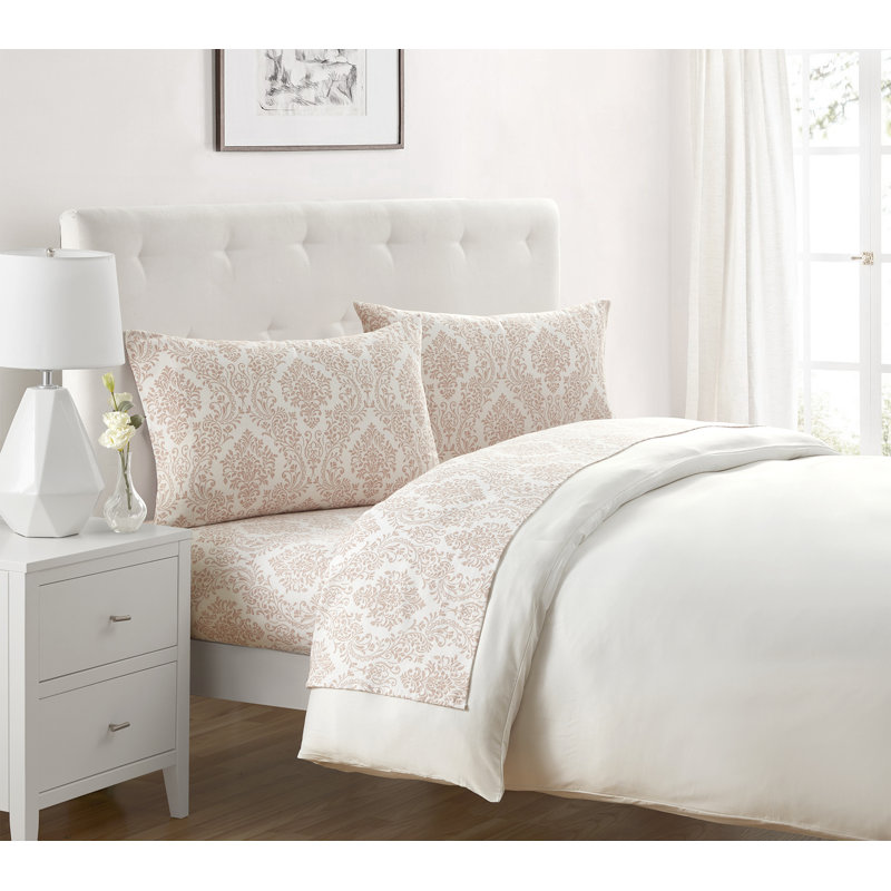 Ensemble de draps en flanelle de coton damassé triple, Ensemble de draps pour lit simple avec un drap-hou, Rouge / blanc