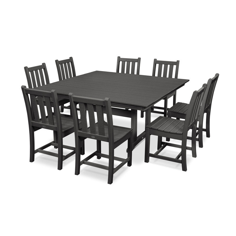 Traditional Garden 9-Piece Farmhouse Trestle Dining Set, Black