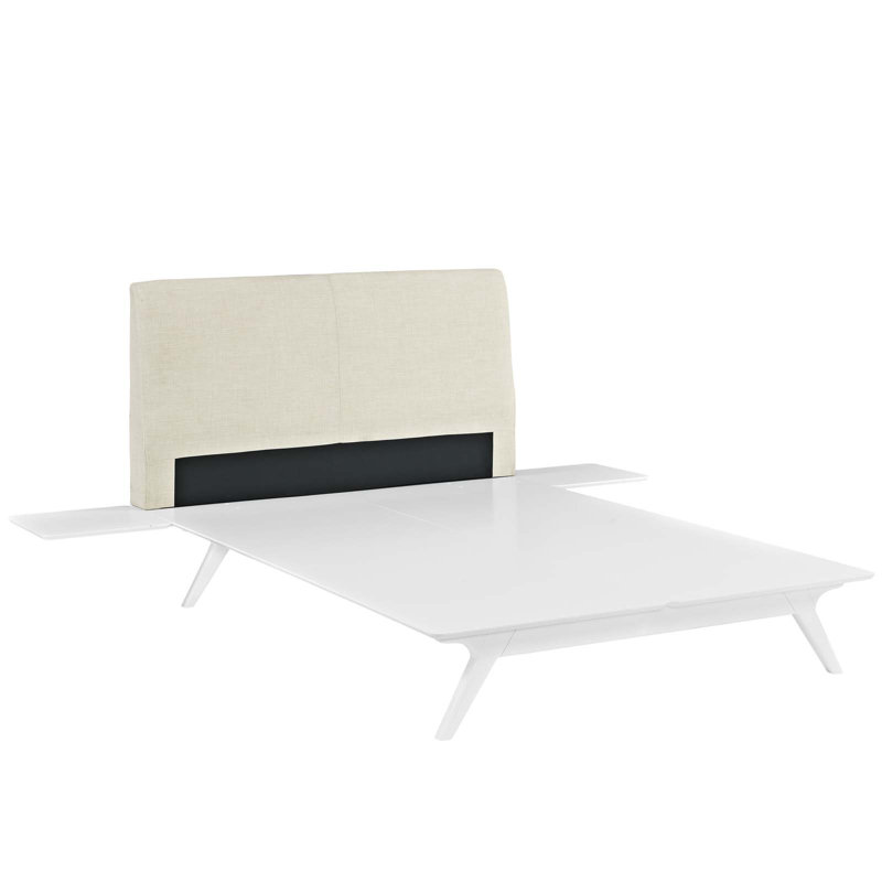 Base de lit plateforme Tracy, Mélange de polyester beige, Double, Manufactured Wood