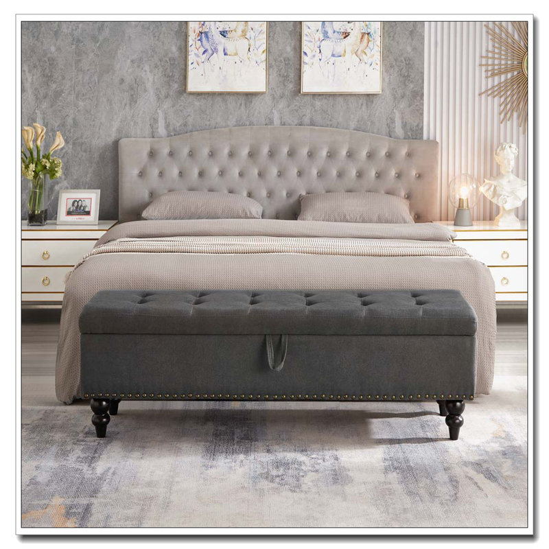 51.5"W Flip Top Storage Bed Bench, Grey