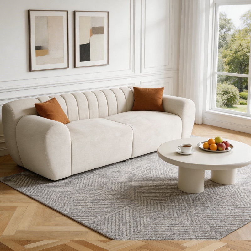 Glamour Contemporary Vertical Channel Tufted Sofa, Beige, 3