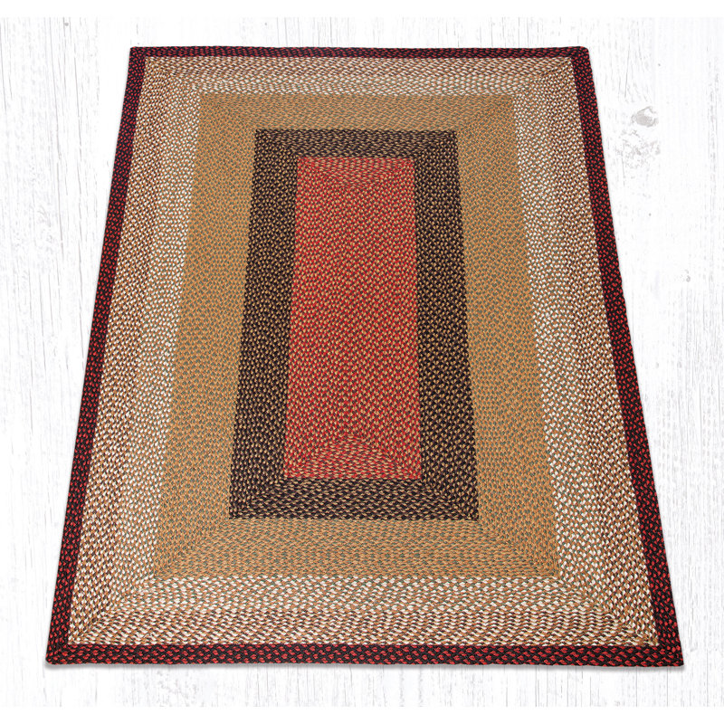  Handwoven Burgundy/Mustard Oblong Braided Rug – Natural Jute Accent Rug, Rectangle 5' x 8'