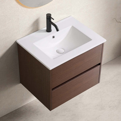 Wall-Mounted Floating Bathroom Vanity With Porcelain Sink And Ample Storage, Perfect For Modern And Compact Bathrooms
