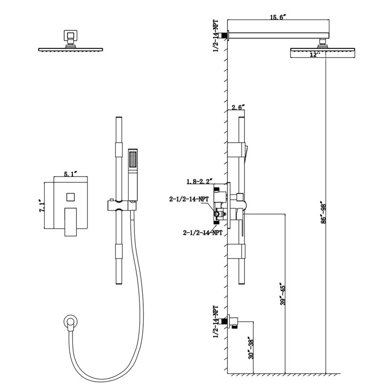 Watqen Bath All-In-One Kit with Rough in-Valve, Matte Black